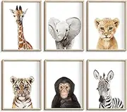 calmart Set of 6 Baby Safari Nursery Wall Decor - Picture Cute Animal Wall Prints on Canvas, under 20 dollars gifts for Baby Boys and Girls Room, UNFRAMED Wall Art
