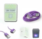 4 USB PORT HUB WALL ADAPTER+6FT CABLE CHARGER SYNC PURPLE FOR IPHONE IPOD IPAD