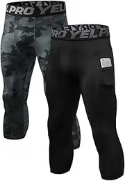 [Queerier] Men's 3/4 Compression Pants Baselayer Tights Cool Dry Sport Tight Leggings for Gym,Basketball and Cycling