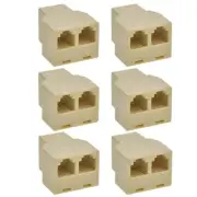 6x RJ12 6P6C Telephone/Phone Line 1 Female to 2 Female Reverse T Adapter Beige