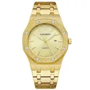 Gold Shell Black Dial Men Stainless Steel Watch with Dual Movement