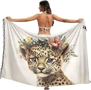 [YXYZRMY] Cute Cheetah Garland Sarong Bathing Suit Cover Up for Women Chiffon Bikini Wraps Skirt with Tassels L