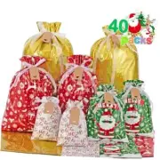Christmas Drawstring Gift Bags with Tags - 40 Pcs Christmas Gift Bag Assorted