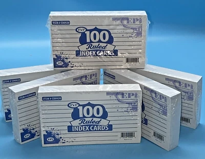 EPI Ruled Index Cards 3" Tall X 5" Wide White 100 per Pack Back is Plain White