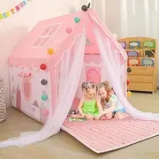 Kids Tents Indoor Playhouses Girls 9.9Ft Star String Lights Pink Tent for Girls Upgraded Large Kids Indoor Tents and Playhouses Longer Curtain with Colorful Accessories Decoration 50.4" x 47.3"