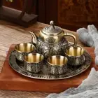 6pc European-style Bronze Tea Set Retro Metal Teapot Set Alloy Glass Teapot Gift