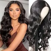 Emistar Wavy Wig with V Part Glueless Wear with U Part Wavy Synthetic Hair Natural Black Soft as Human Hair Medium Wigs for Black Women