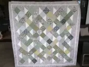 Handmade patchwork quilt. Serenity in green and grey (#225)