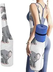 JKLQWH Cute Cartoon Elephant Printed Yoga Mat Bag Long Tote with Pockets for Your Yoga Accessories Exercise Yoga Mat Carrier Holder Multi-Functional Storage Bag Holds Most Pilates Mats