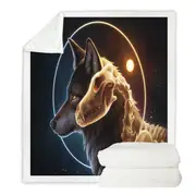 I Am Light Dark Art Skeleton Wolf Throw Blanket
