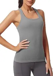 [MathCat] Workout Tank Tops for Women Athletic Basic Tanks Seamless Running Muscle Racerback Ribbed Yoga Tops with Built in Bra