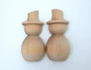 Set of 2 Large Unfinished Natural Wood Half Split Snowmen w/Slanted Hats