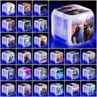 Frozens LED Digital Alarm Clock Color Changing Night Light Cube Clock Kid Gift