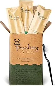 Traveling Panda Wheat Straw Toothbrushes Bulk, Soft Bristles Toothbrush with Toothpaste Built in, Travel Toothbrush Kit, Essentials for on The Go Teeth Brushing, 25 Mini Brushes