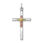 Sterling Silver Rhodium-Plated Polished Epoxy & Gold-Plated Cross Pendant