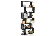 Costway S-Shape Bookshelf 6-Tier Wood Bookcase Display Shelf Storage Rack Home Furniture Office Black