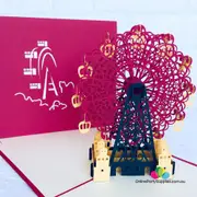 Handmade Red Ferris Wheel 3D Pop Up Card