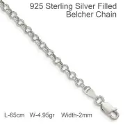 Necklace Real 925 Sterling Silver Filled Solid 2mm Belcher Rolo Chain 65cm