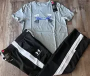 NWT Under Armour Boys YMD Black/Gray/White/Blue Wind Pants Set