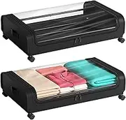 2 Pack Under Bed Storage Containers with Wheels, UnderBed Storage Organizer with Lid, Under Bed Rolling Storage with Double Zippers for Bedroom Clothes Shoes Blankets