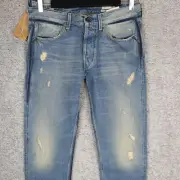 WE ARE REPLAY MEN'S JEANS AURELIO W31 L34 MADE IN ITALY MEDIUM DESTROY DENIM