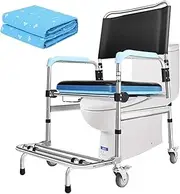 Wheeled Shower Chair Bedside Toilet Chair Bathroom Anti-Slip Solid Construction Stable Lightweight Easy Assembly Adjustable Legs Commode Chair with Wheels