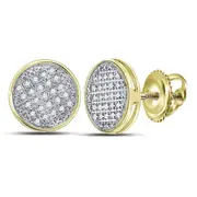 10k Yellow Gold Round Diamond Circle Disk Cluster Earrings 1/8 Cttw