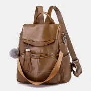 Women Anti-Theft Backpack Multifunctional Tassel Zipper Bag Brown
