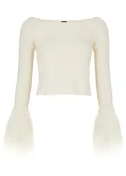 Free People Marilyn Feather-trimmed Ribbed top - Ivory - S (UK 8-10 / S) S (UK 8-10 / S)