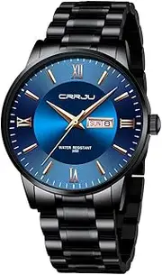 [CRRJU] Men's Fashion Luxury Stainless Steel Watches for Men Business Auto Date Chronograph Analog Quartz Wristwatches