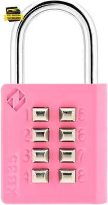XB35 8-Digit Push Button Combination Padlock, 4 Digit Locking Mechanism, Pink, 1
