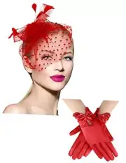 Geyoga 50s Fascinator Hat for Women Funeral Veil Hat Pillbox Red Elegant Style