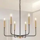 Modern Black and Gold Chandelier for Dining Room, 6-Light Metal Farmhouse Din...