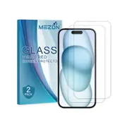 2 Pack MEZON iPhone 15 (6.1") Clear Tempered Glass Screen Protectors