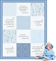 Oudain Christian Baby Blankets with Bible Verses Scripture Flowers Paisley Baby Receiving Baptism Blanket Christian Christening Gifts for Newborn Kids, 30 x 40 Inch(Blue)