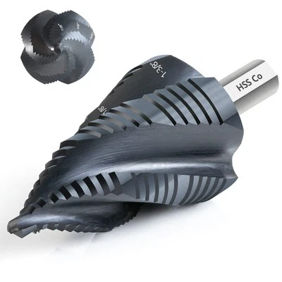 M35 Cobalt Step Drill Bit, Four Spiral Flute Unibit Step Drill Bit (3/16"-1-3...