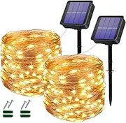 Solar Garden Lights, 2 Pack 2×120LED Garden Solar Light Waterproof,Outdoor Solar String Lights 40Ft 8 Lighting Modes Solar Fairy Lights for Garden, Patio, Party, Wedding,Christmas (Warm)