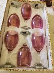 6 Wine Glasses Italian Art Glass Cristalleria Fumo Box Set, NEW BOXED