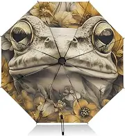 [PDZRMY] Frog Sunflower UV Protection Travel Umbrella Compact for Rain and Sun - Auto Open and Close UPF 50+ Windproof Portable 46” Sun Umbrella for Women and Men