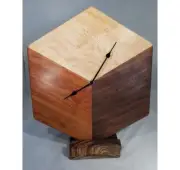 Cube Wall Clock in Walnut, Cherry and Bird's Eye Maple in a geometric shape