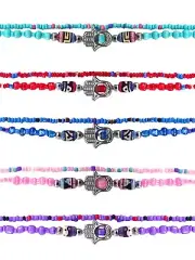 Hamsa Hand Charm Beaded Multi Strand Anklet Women's Handmade Spiritual Jewelry