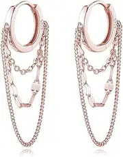 [Generic] 925 Sterling Silver Chain Drop Earrings Hoop for Women Teen Girls Tassel Chain Hoop Earrings Huggie Dangle Earrings