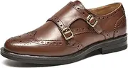 Beau Today Women's Leather Loafers, Monk Strap Womens Oxfords, Comfort Office Business Ladies Casual Shoes, Double Buckles Deign, Brogue Wingtip Slip-on