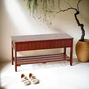 Quality Solid Wood Shoe Bench with Storage - Elegant & Functional Furniture Piece for Entryway, Hallway, Bedroom, or Closet - Easy Assembly with Hardware & Instruction Included (Cherry)
