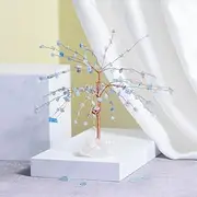 [Xiao Hua] 1 Piece of Blue Natural Crushed Stone Leaf Life Tree Ornament, White Natural raw Stone Base Handicraft Home Desktop Ornament Decoration