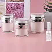3PCS Cream Jar Vacuum Bottle(15ml+30ml+50ml), With One 30ml Spray Empty Bottle, Portable Mini Empty Bottle Airless Pump Bottles