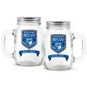 125089 NEW SOUTH WALES NSW BLUES SOO 473ML MASON JAR WITH HANDLE DRINKING GLASS