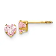 Madi K Kid's Earrings 14K Yellow Gold 4 mm Pink CZ Heart Stud, 4 mm