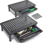 EVOOMI Back Saver Monitor Stand for Desk - 2 Pack Monitor Riser with Drawer - Ga