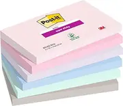 Post-it Super Sticky Notes Soulful Color Collection, 6 Pads, 90 Sheets Per Pad, 76mm x 127mm, Pink, Purple, Green, Grey, Blue - Extra Sticky Notes for Notes, to Do Lists and Reminders